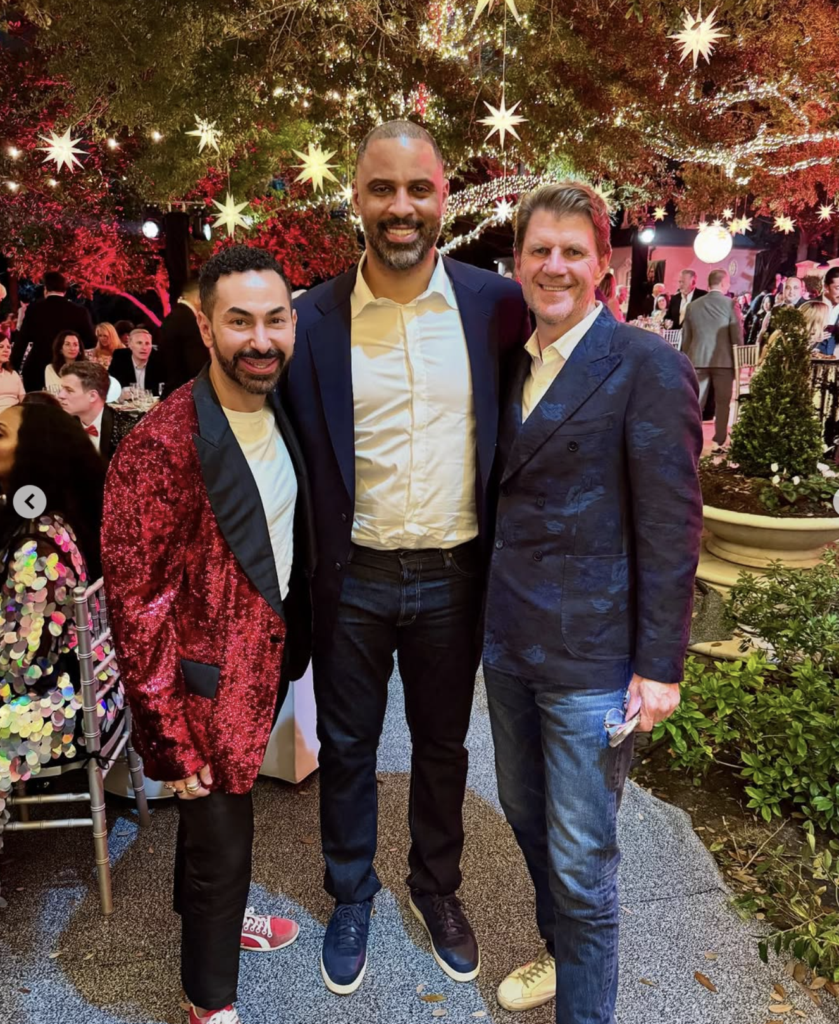 Fady Armanious, Rockets head coach Ime Udoka, Bill Baldwin at the Rockets Clutch City Foundation gala held on the grounds of the Fertitta family home in River Oaks